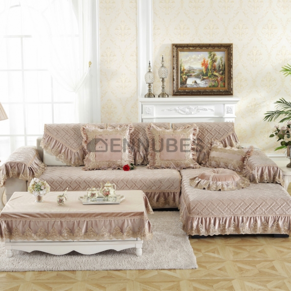 Cojín de sofá con Falda de Encaje de Color Sólido de Estilo Europeo