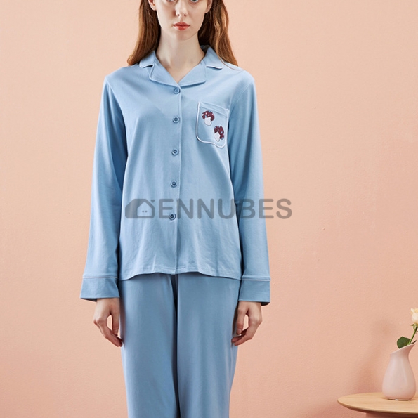 Pijamas Azul Mujeres Estampado Hongo
