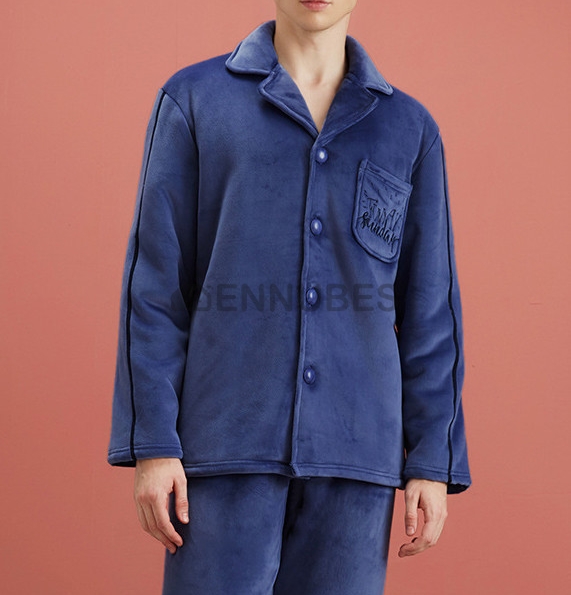 Pijamas Hombre Invierno Grueso Azul