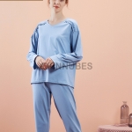 Pijamas Mujeres Azul Con Color Sólido