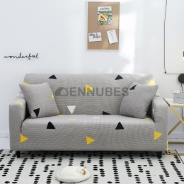 Funda de Sofá Elasticidad Gris Amarillo Triángulo Nórdico