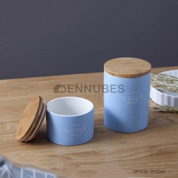 Tarro Cerámica Retro Azul Almacenamiento Nórdica