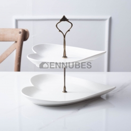 Plato Porcelana Doble Postre Corazón Estilo Retro Soporte Metal