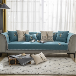 Cojín de Sofá de Cuatro Estaciones con Bordado de Ciervos Multicolor