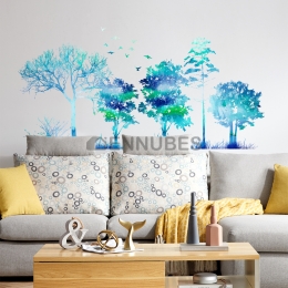 Pegatina de Pared de Plantas Forestales Azul Degradado