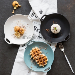 Plato de Cerámica Esmerilada de Doble Oreja Redonda Simple