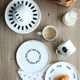Plato Llano Creatividad Bistec Porcelana Plato Blanco y Negro