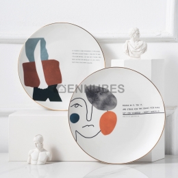 Mate Plato Llano Simple Borde dorado Plato de Cerámica Adornos