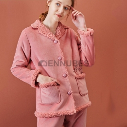 Pijamas Invierno Solapa Mujeres Rosa
