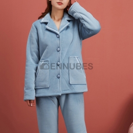 Pijamas Mujeres Invierno Camisero Con Bolsillos