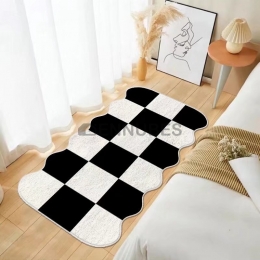 Alfombra Antideslizante Lavable de Cuadros en Blanco y Negro para Bebé