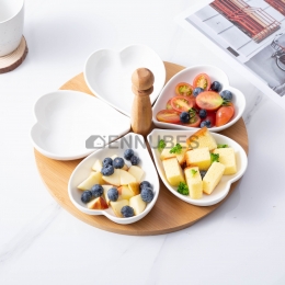 Plato Cuenco Porcelana Cerámica Separado Melocotón Bandeja de Bambú