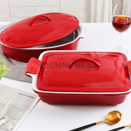 Utensilios para Hornear de Cerámica Binaurales Rectangulares para Microondas