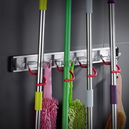 No-Punch Baño Multifuncional Gancho de Aluminio para Fregona