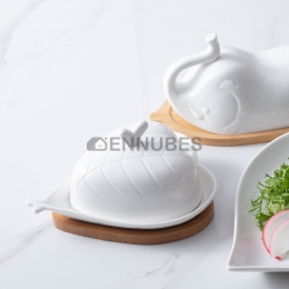 Plato Porcelana Relieve Textura Hoja Corazón Aperitivos Bandeja Bambú