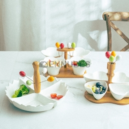 Vajilla Plato Cerámica Bandeja de Madera de Postre Fruta