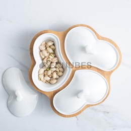 Plato Cerámica Porcelana Estilo Chino Marco de Bambú Melocotón