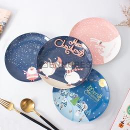 Plato de Dibujos Animados 8 Pulgadas Niño Cerámica Muñeco de Nieve de Navidad