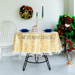 Manteles Redondo Borla de Lino de Algodón de Mantel Navideño