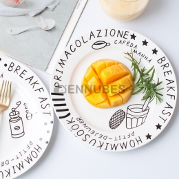 Plato Porcelana Cerámica Hondo Sopa Patrón Blanco Negro Letra