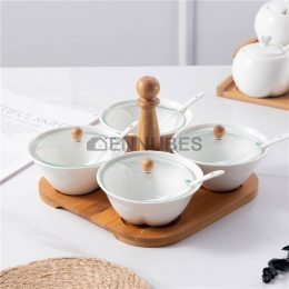 Tarro de Condimentos Bandeja de Bambú Sencillez Blanca Pura