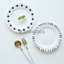 Plato Llano Porcelana Cerámica Estilo Nórdico Overglaze Geométrica
