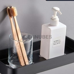 Estantería de Aluminio Negra para Baño Sin Perforaciones