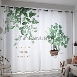 Cortina Opacasde de Plantas Verdes del Dormitorio Nórdica Moderna