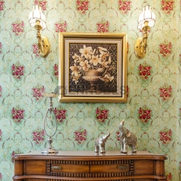 Papel Pintado Autoadhesivo de Rosas y Vides Verdes