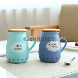 Taza Creatividad Cerámica Sencillez con Tapa y Cucharita Nórdico