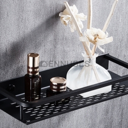 Estantería de Baño Negra con Barra de Toalla sin Perforación