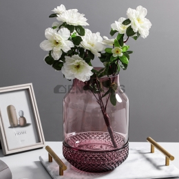 Florero Vidrio Alto Color Vino Tinto Estilo Rayado