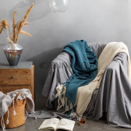 Manta de Punto de Mezcla de Lana de Color Puro