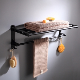 Estantería Europea Colgadoras de Toallas de Aluminio Negro Sin Agujero