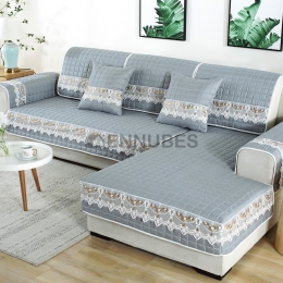 Cojín de Sofá de Color Sólido con Borde de Encaje