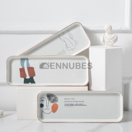 Plato de Cerámica Vajilla Estilo Nórdico Rectangular Almacenamiento