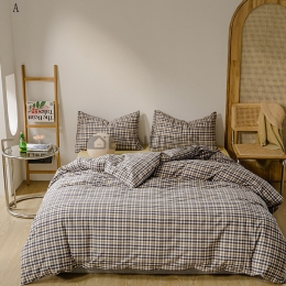 Juego de Cama de Algodón a Cuadros de Cuatro Piezas