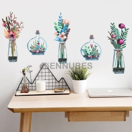 Pegatina de Pared Ilustrada de Cestas Colgantes de Flores