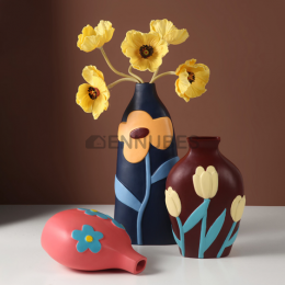 Jarrón de Cerámica Pintado Escandinavo Divertido y Sencillo