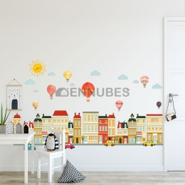 Adhesivo de Pared de Ciudad y Globos