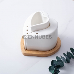 Salero Porcelana Sal Pimienta Con Base de Bambú Melocotón Blanco