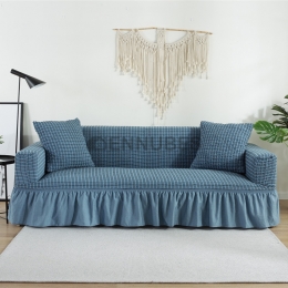 Funda de Sofá Antideslizante con Falda con Volantes de Color Liso