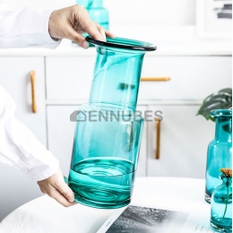 Florero Vidrio Bajo Color Azul Estilo Europeo