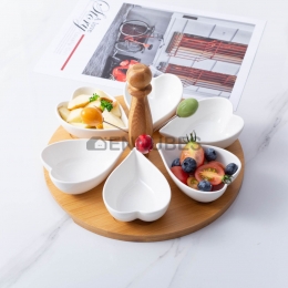 Plato Porcelana Cerámica Snack Salón Separado Mango de Madera