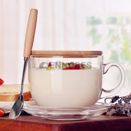 Taza Creatividad Sencillez Vidrio Transparente con Tapa y Cucharita Nórdico