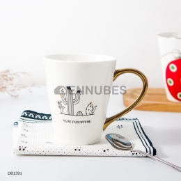 Vaso con Mango de Oro Cactus Dibujos Animados