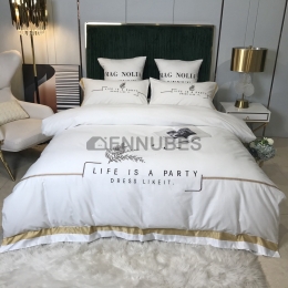 Funda Nórdica de 100% Algodón con Bordado Hoja y Letra