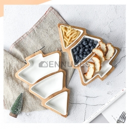 Plato Snack Colorido Arbol de Navidad Divisoria Base de bambú