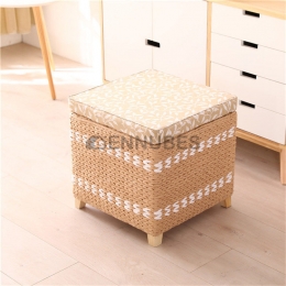 Taburete de Almacenamiento Tejido de Paja