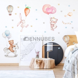 Pegatinas de Dormitorio Infantil de Conejos y Estrellas